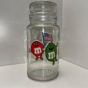M&Ms 1984 LA Olympics glass candy jar with sealing lid
